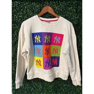 Women's New York Yankees Terez Cream Classic Oversized Pullover Sweatshirt Sz Sm